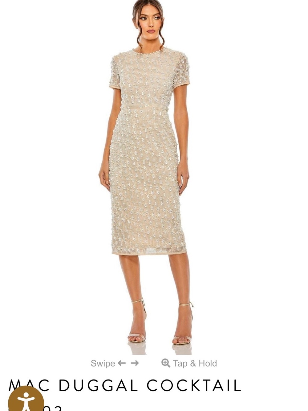 Mac Duggal Champagne Beaded Midi Dress